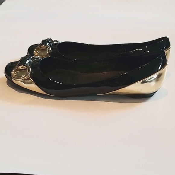 Gucci Horsebit Patent Black Gold Ballet Flats 35.5 - Picture 6 of 8